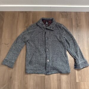Kane‎ & Unke Cardigan Sweater Men's L black white cable Jacket Made From Seams